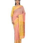 Peach Plain Cotton Silk Saree With Blouse