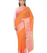 Orange Plain Cotton Silk Saree With Blouse