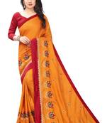 Mustar Vichitra Silk Embriodered Saree With Lace and Blouse Piece.