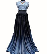 Grey screen print art silk unstitched lehenga