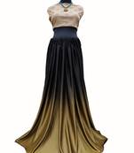 Golden screen print art silk unstitched lehenga