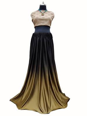 Golden screen print art silk unstitched lehenga 2