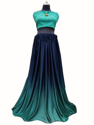 Green screen print art silk unstitched lehenga 1