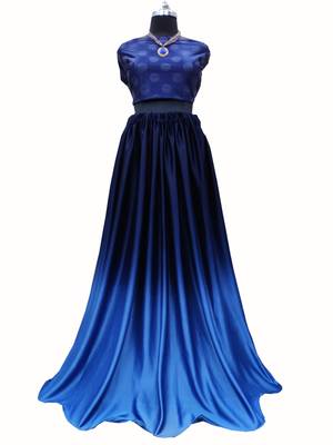 Royal-blue screen print art silk unstitched lehenga 1