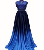 Royal-blue screen print art silk unstitched lehenga