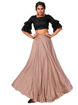 Brown plain art silk unstitched lehenga 1