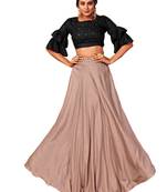 Brown plain art silk unstitched lehenga