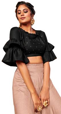 Brown plain art silk unstitched lehenga 2