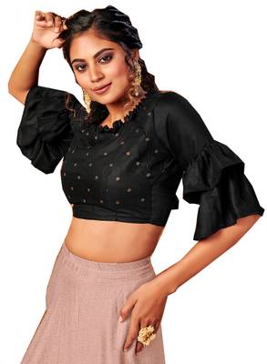 Brown plain art silk unstitched lehenga 3