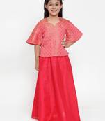 Baani Pink Self Design Choli with Red Solid Lehenga Set