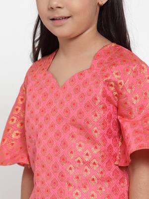 Baani Pink Self Design Choli with Red Solid Lehenga Set 3
