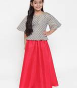 Baani Grey Self Design Choli with Red Solid Lehenga Set