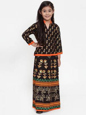 Baani Black Printed Rayon Choli with Lehenga Set 1
