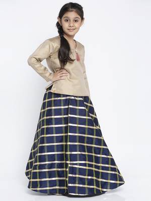 Baani Beige Self Design Choli with Blue Lehenga Set 2