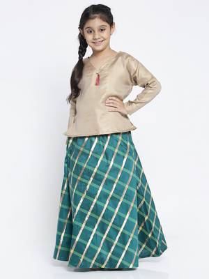 Baani Beige Self Design Choli with Green Lehenga Set 1