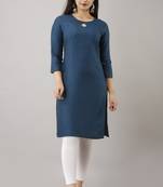 UseCart WOMEN SOLID STRAIGHT RAYON KURTA AND KURTI SEA BLUE