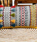 Multi Coloured Hand Block Printed Cushion Cover With Multicolour Tassels