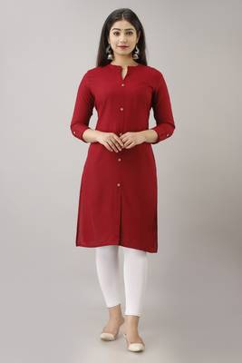 WOMEN SOLID STRAIGHT RAYON KURTA AND KURTI Maroon 1