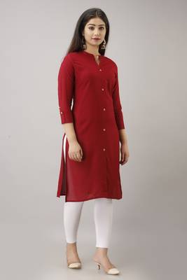 WOMEN SOLID STRAIGHT RAYON KURTA AND KURTI Maroon 3