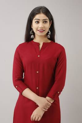 WOMEN SOLID STRAIGHT RAYON KURTA AND KURTI Maroon 4