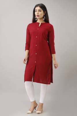 WOMEN SOLID STRAIGHT RAYON KURTA AND KURTI Maroon 5