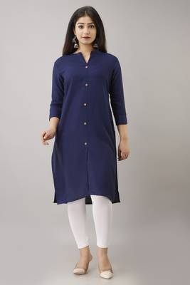 Women Solid Straight Rayon Kurta And Kurti Navy Blue 1