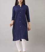 Women Solid Straight Rayon Kurta And Kurti Navy Blue