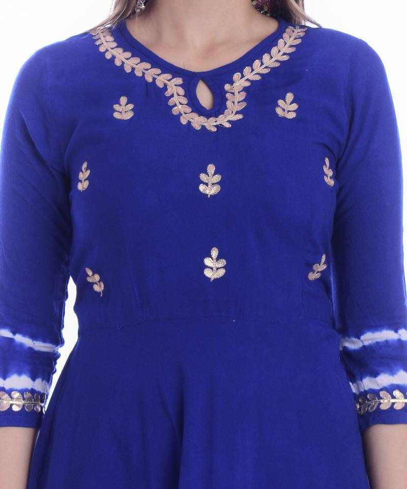 Women Rayon Blue Heavy Embroidery Gotta Patti  Designer Gown Anarkali Kurta