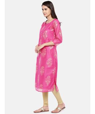 Ethnicity Chanderi Stright Magenta Kurta 3