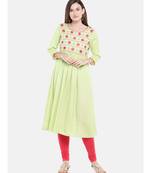 Ethnicity Rayon Flax Flared Mint Kurta