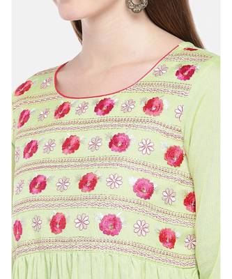Ethnicity Rayon Flax Flared Mint Kurta 2