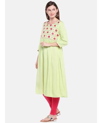 Ethnicity Rayon Flax Flared Mint Kurta 3