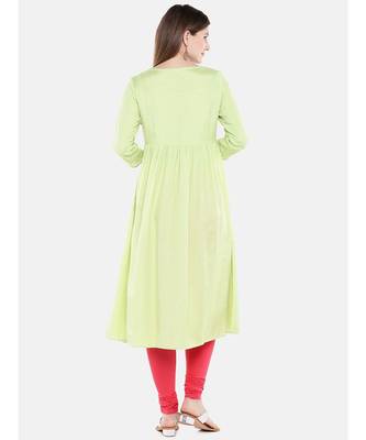 Ethnicity Rayon Flax Flared Mint Kurta 4