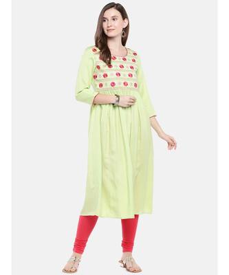 Ethnicity Rayon Flax Flared Mint Kurta 5