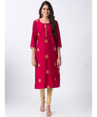 Ethnicity Viscose Slub  Straight Magenta Kurta 1