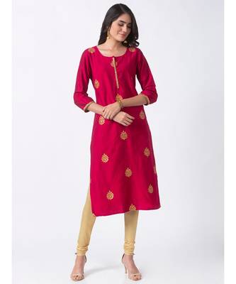 Ethnicity Viscose Slub  Straight Magenta Kurta 2