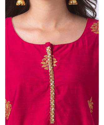 Ethnicity Viscose Slub  Straight Magenta Kurta 3