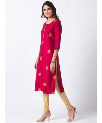 Ethnicity Viscose Slub  Straight Magenta Kurta 4