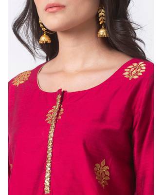 Ethnicity Viscose Slub  Straight Magenta Kurta 5