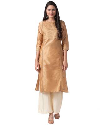 Ethnicity Polyester Straight Beige Kurta 1
