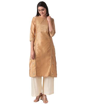 Ethnicity Polyester Straight Beige Kurta 2
