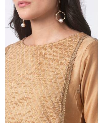 Ethnicity Polyester Straight Beige Kurta 4