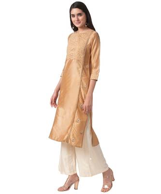 Ethnicity Polyester Straight Beige Kurta 5