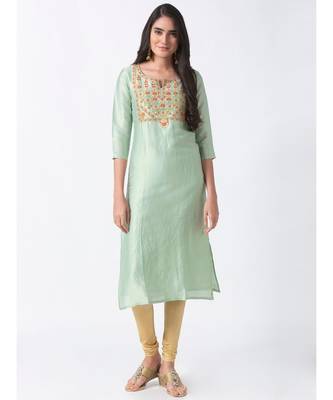 Ethnicity Chanderi Straight Green Kurta 1