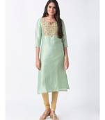 Ethnicity Chanderi Straight Green Kurta