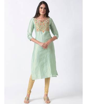 Ethnicity Chanderi Straight Green Kurta 2
