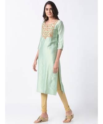 Ethnicity Chanderi Straight Green Kurta 3