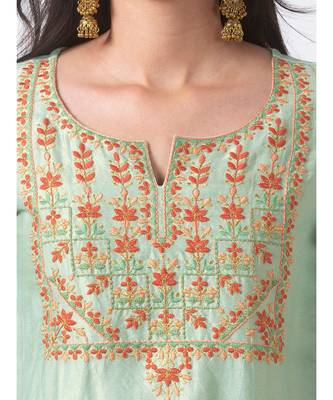 Ethnicity Chanderi Straight Green Kurta 5