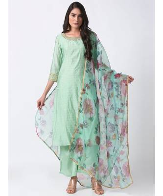 Ethnicity Linen Slub Silk Straight Aqua Skd 1