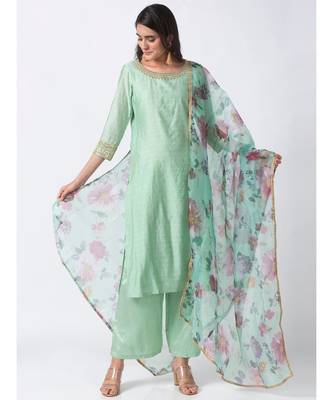 Ethnicity Linen Slub Silk Straight Aqua Skd 2